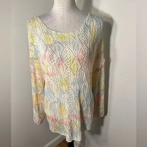 POL, S,NWT, cotton candy oversized 3/4 length bell sleeve, crochet knit sweater